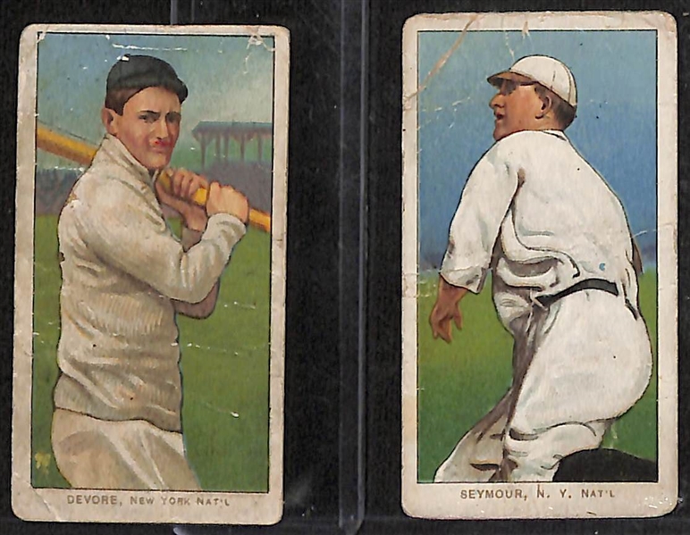 Lot of (6) 1909 T206 National League Tobacco Cards w. Josh Devore & (1) 1912 T202 Hassan Sheckard/Schulte Triple Folder
