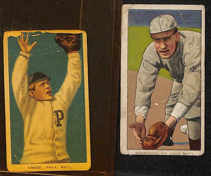 Lot of (6) 1909 T206 National League Tobacco Cards w. Josh Devore & (1) 1912 T202 Hassan Sheckard/Schulte Triple Folder