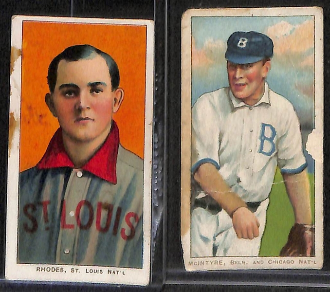 Lot of (6) 1909 T206 National League Tobacco Cards w. Josh Devore & (1) 1912 T202 Hassan Sheckard/Schulte Triple Folder