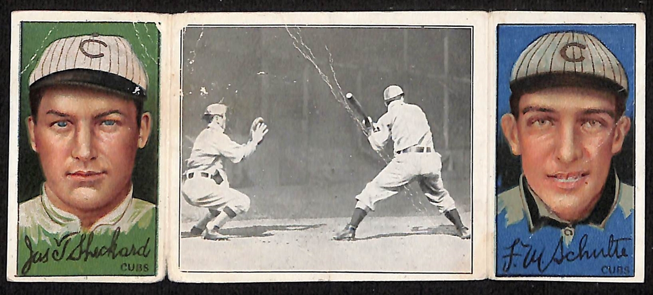 Lot of (6) 1909 T206 National League Tobacco Cards w. Josh Devore & (1) 1912 T202 Hassan Sheckard/Schulte Triple Folder