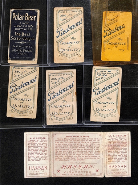 Lot of (6) 1909 T206 National League Tobacco Cards w. Josh Devore & (1) 1912 T202 Hassan Sheckard/Schulte Triple Folder