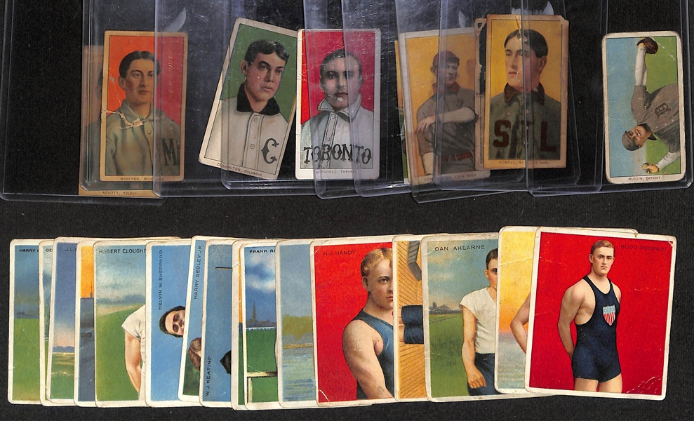 Lot of (9) 1909 T206 American & Minor League Tobacco Cards w. George Mullen & (16) 1911 Mecca Athletes Cards