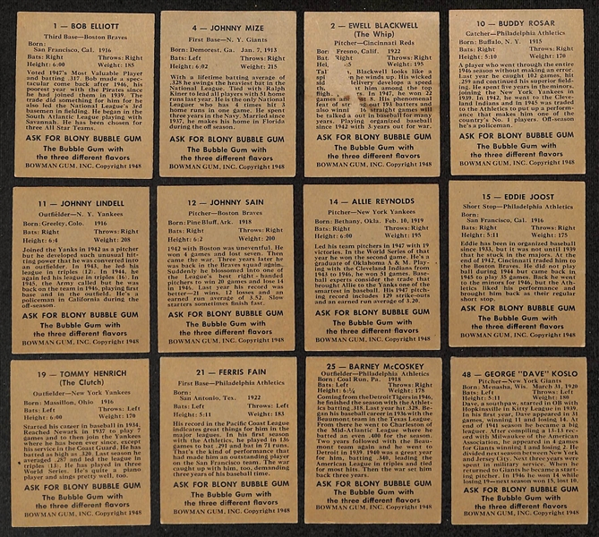 Lot of (12) 1948 Bowman Baseball Cards w. Bob Elliott & Johnny Mize