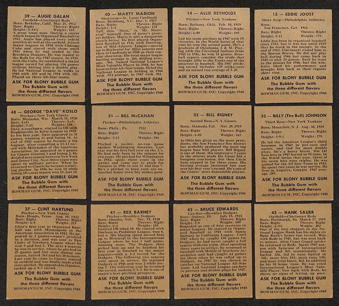 Lot of (12) 1948 Bowman Baseball Cards w. Audie Galan & Marty Marion