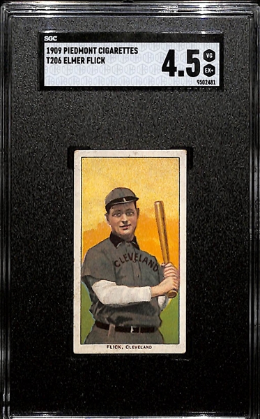 1909 T206 Piedmont Cigarettes Elmer Flick (HOF) Graded SGC 4.5