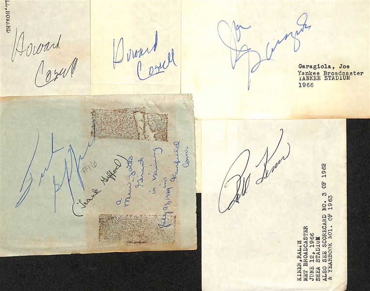 25+ Sports-Related Signed Pages w. Howard Cosell, Joe Garagiola, Frank Gifford, Ralph Kiner, + (JSA Auction Letter) 