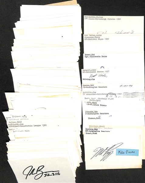 275+ Mostly Baseball-Related Signed Index Cards w. Mike Piazza, Dick Groat, Roy Sievers, Frank Kreutzer, Carl Thomas, Don Johnson, + (JSA Auction Letter)