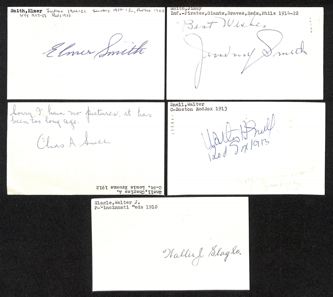 Lort of (17) Mostly 1900-1920s Baseball-Related Signed Index Cards w. Maurice Schick, John Schulte, Pat Shea, Tom Sheehan, George Shears, Eddie Sicking, + (JSA Auction Letter)