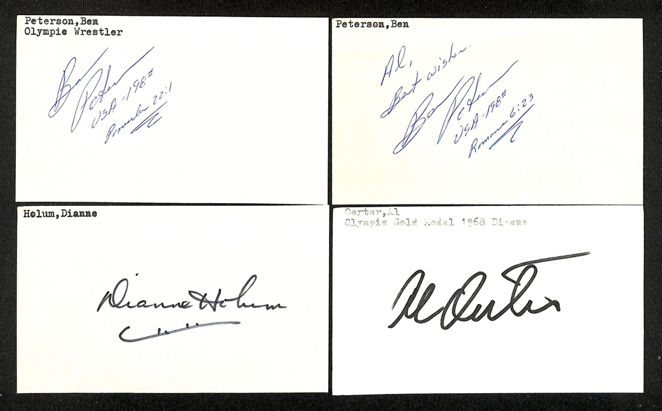 Lot of (20+) Mostly Olympic-Related Signed Cards, Index Cards, and Paper w. Pat McCormick, John Naber, Anna Henning, Debbie Meyer, Peter Snell, Bob Seagren, + (JSA Auction Letter) 