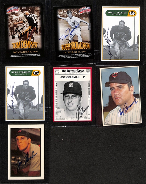 Lot of (40+) Mostly Baseball + Football-Related Old-Timers Signed Cards w. Phil Rizzuto, Dick (Night Train) Lane, Arnie Weinmeister, Art Donovan, John (Jocko) Conlan, + (JSA Auction Letter) 