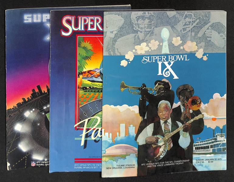 Lot of (3) Super Bowl Programs from Super Bowls IX (1975), XI (1977), XIII (1979)