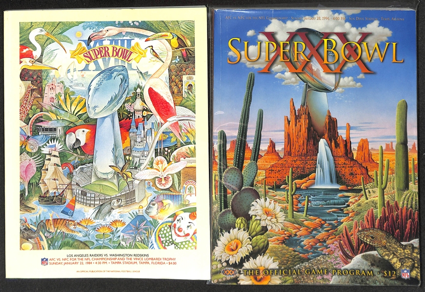 Lot of (10) Super Bowl Programs w. XVII, XXX, XXI, XXXII, XXXIII (1984 & 1996-1999)