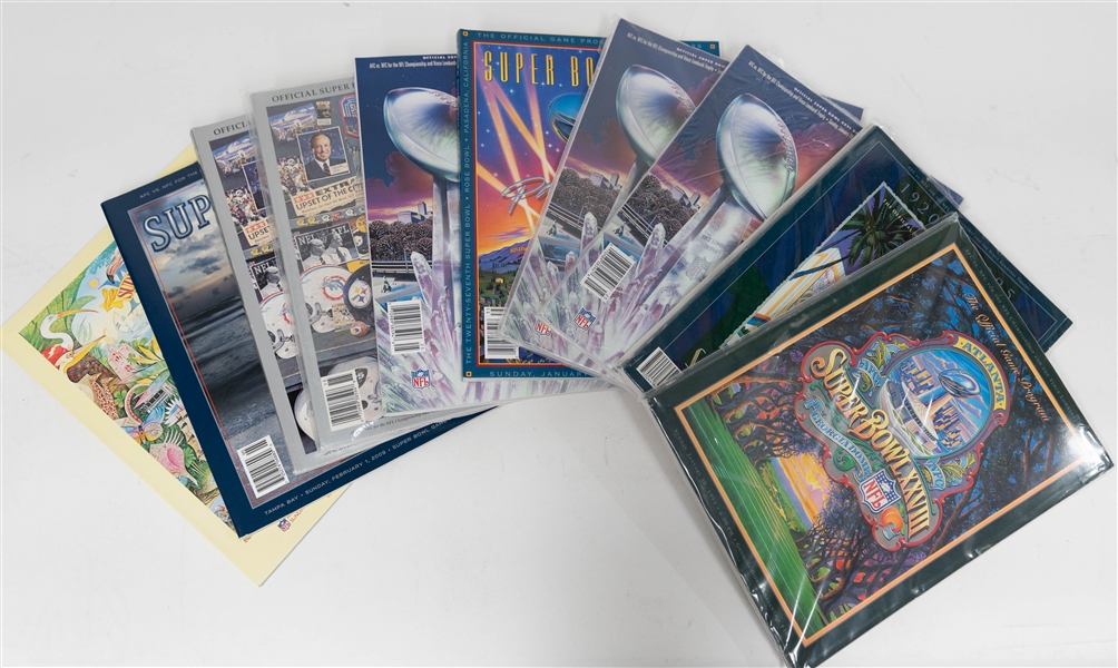 Lot of (10) Super Bowl Programs w. XVII, XLIII, XXV, XXVI, XXVII, XXVIII, XXIX (Diamond Anniversary)
