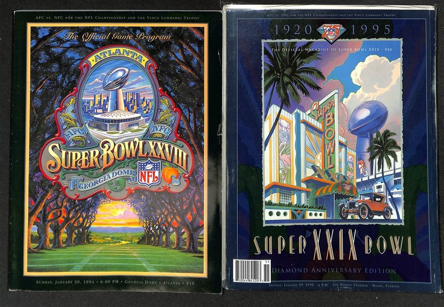 Lot of (10) Super Bowl Programs w. XVII, XLIII, XXV, XXVI, XXVII, XXVIII, XXIX (Diamond Anniversary)