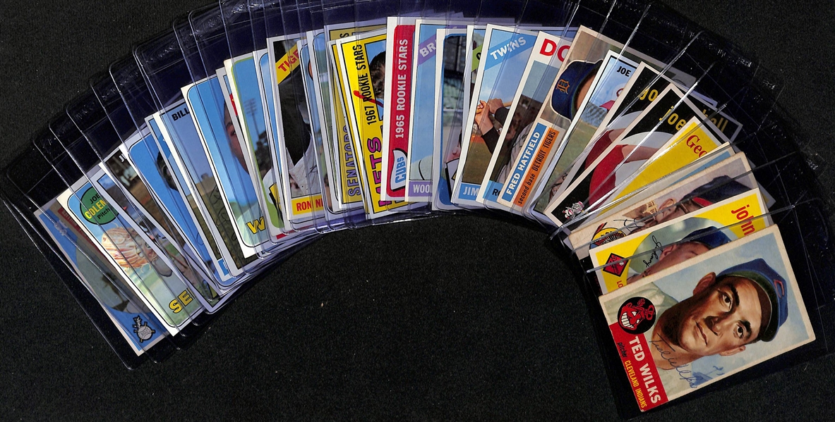 Lot of (30+) Signed Vintage Baseball Cards w. Ted Wilks, Johnny Podres, George Crowe, Joe Nuxhall, Fred Hatfield, Ron Perranoski, + (JSA Auction Letter)