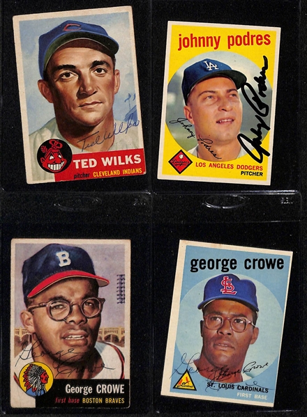 Lot of (30+) Signed Vintage Baseball Cards w. Ted Wilks, Johnny Podres, George Crowe, Joe Nuxhall, Fred Hatfield, Ron Perranoski, + (JSA Auction Letter)