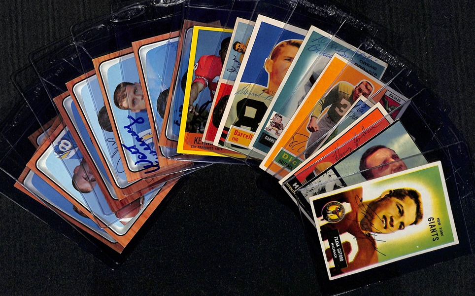 Lot of (18) Signed Vintage Football Cards w. Frank Gifford, Lou Groza, Henry Jordan, Russ Craft, Dick Bielski, Darrell Brewster, + (JSA Auction Letter)
