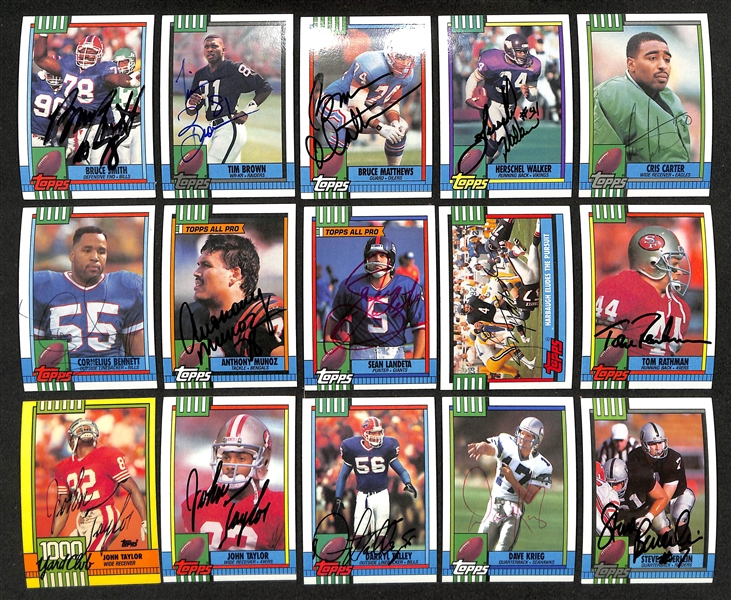 160+ 1990 Topps Signed Football Cards w. Bruce Smith, Tim Brown, & Bruce Mathews (JSA Auction Letter)