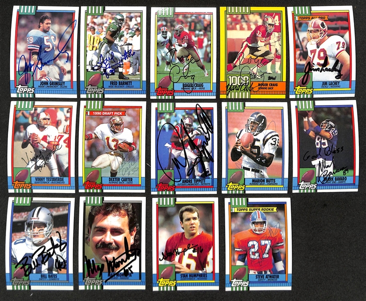 160+ 1990 Topps Signed Football Cards w. Bruce Smith, Tim Brown, & Bruce Mathews (JSA Auction Letter)