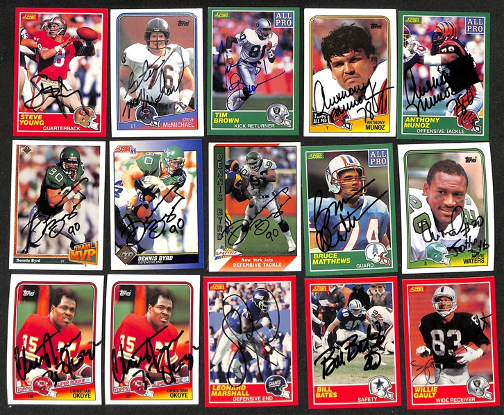 150+ Signed Football Cards inc. Steve Young, Steve McMichael, Tim Brown, & Anthony Munoz and Dennis Byrd (JSA Auction Letter)