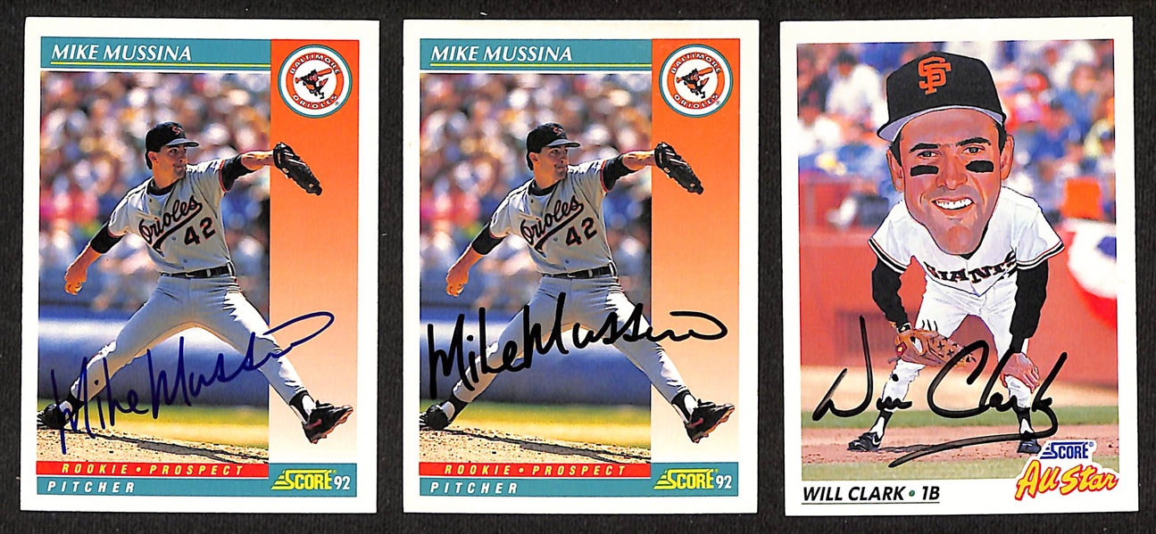 325+ Signed 1992 Score Baseball Cards Inc. Mike Mussina, Will Clark (JSA Auction Letter)