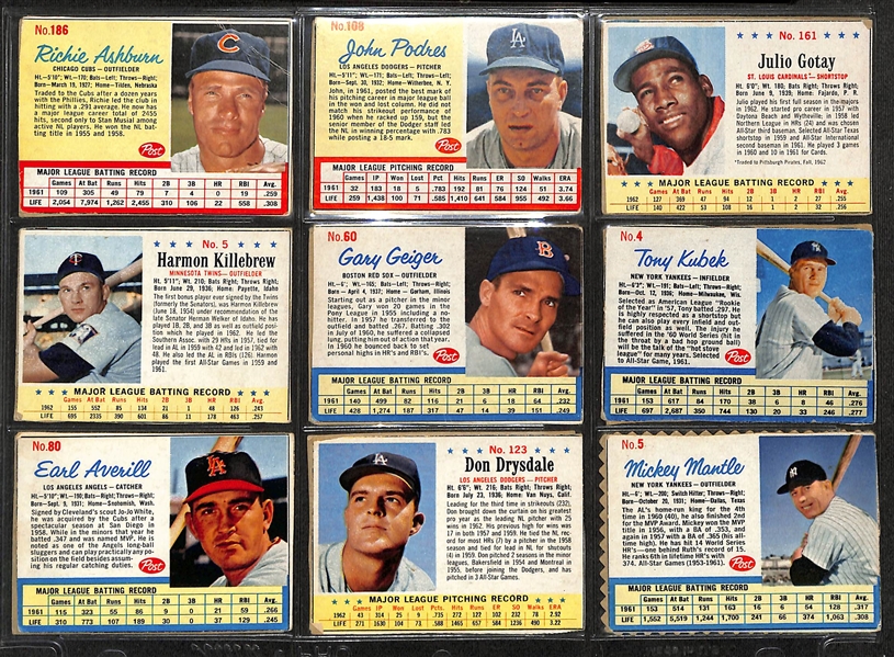 Lot of (123) 1961-1963 Post Cereal Cards w. 1962 Mantle & Clemente