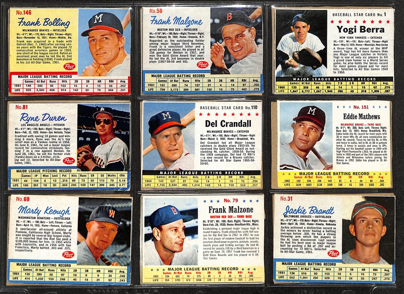 Lot of (123) 1961-1963 Post Cereal Cards w. 1962 Mantle & Clemente