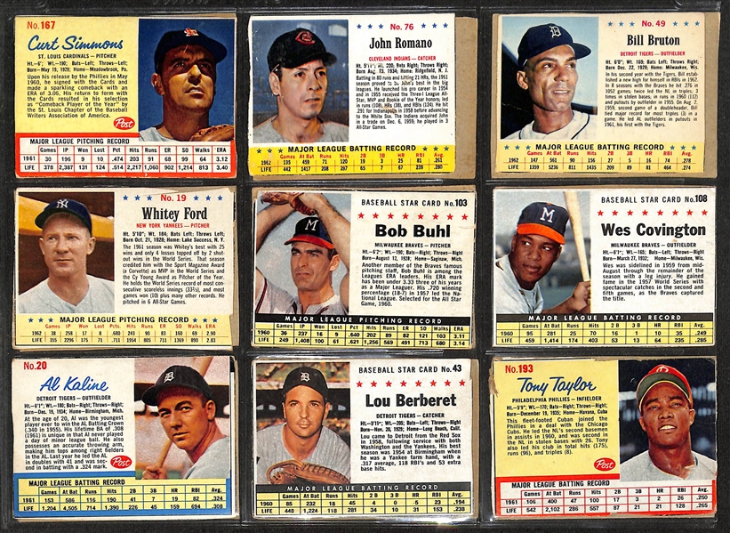 Lot of (123) 1961-1963 Post Cereal Cards w. 1962 Mantle & Clemente