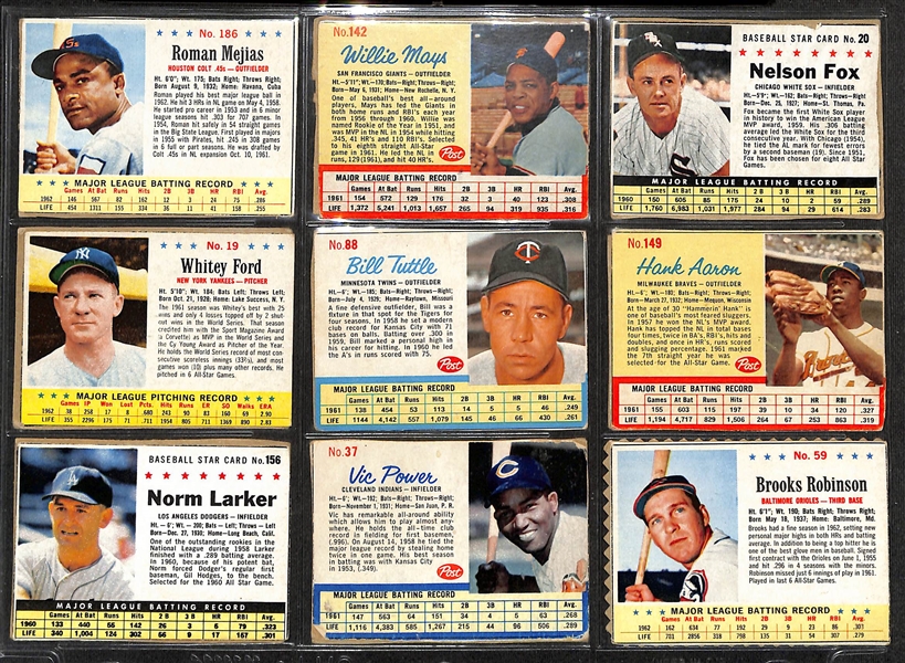Lot of (123) 1961-1963 Post Cereal Cards w. 1962 Mantle & Clemente