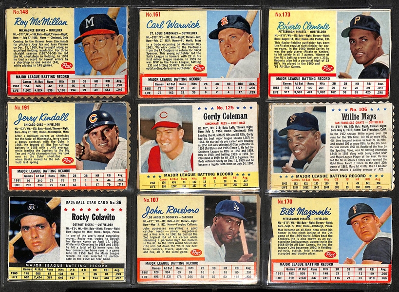 Lot of (123) 1961-1963 Post Cereal Cards w. 1962 Mantle & Clemente