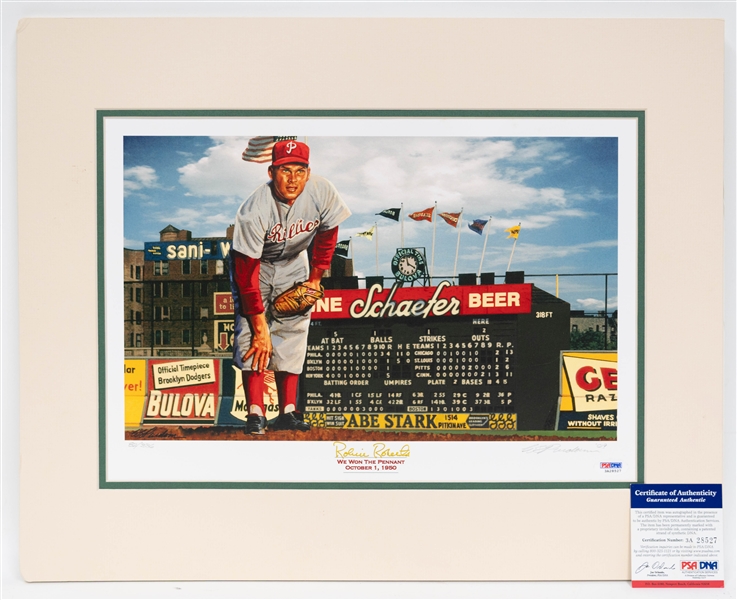 Robin Roberts Signed We Won the Pennant Phillies Matted Lithograph (#/336) w. PSA COA