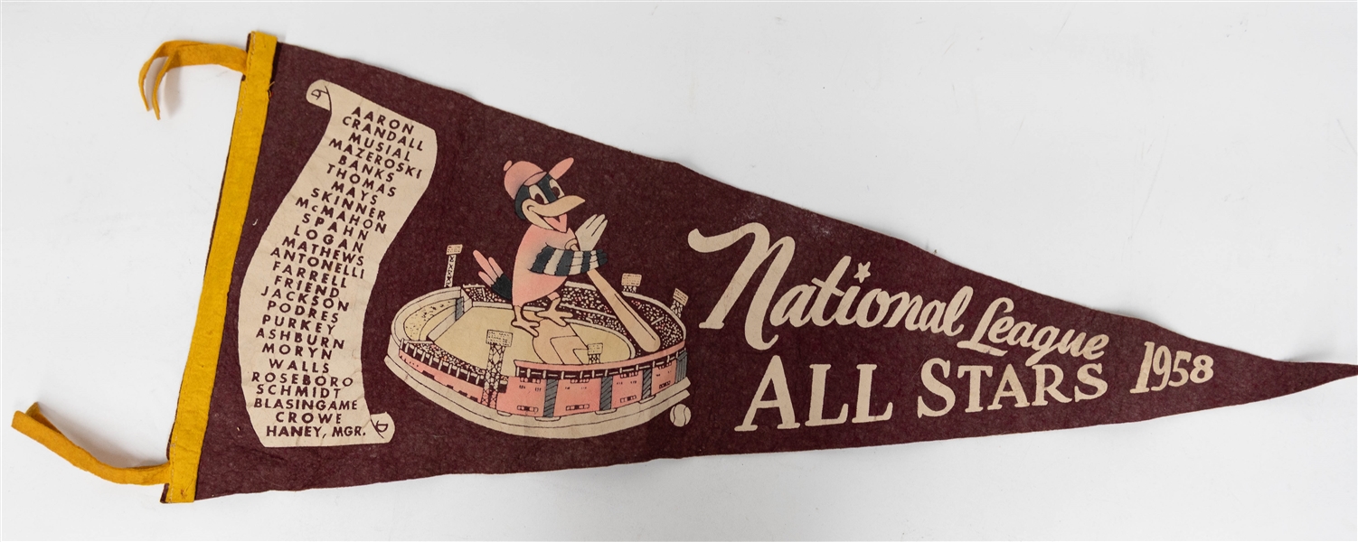 Vintage 1958 National League All Stars Felt Pennant