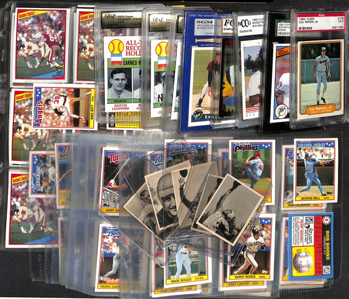 Lot of (8) 1979-1999 Graded Baseball & Football w. 1982 Fleer Ripken PSA 5 & 1984 Topps Dan Marino SGC 8 & (5) 1948 Bowman Football Cards