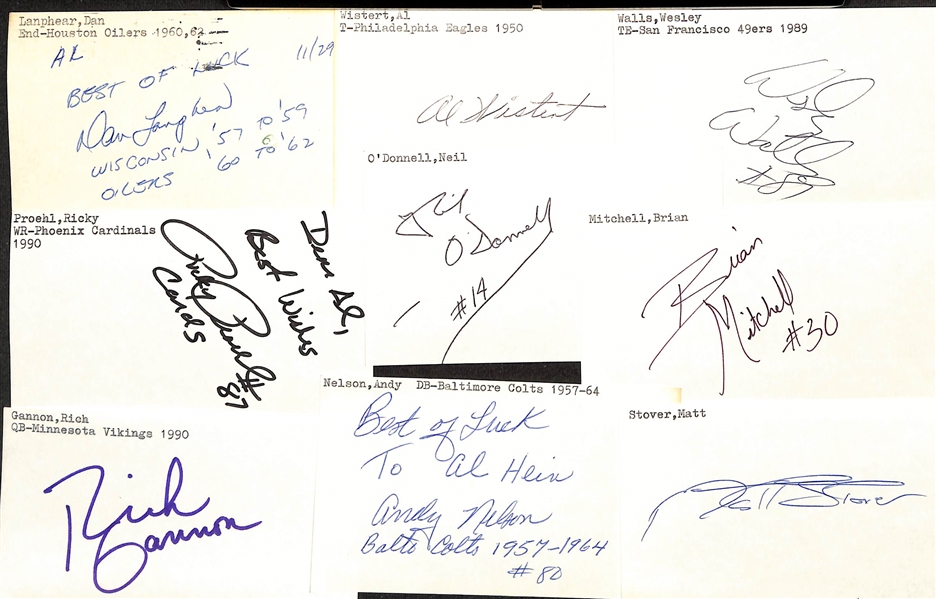 Lot of (150+) Mostly Football-Related Signed Index Cards w. Rosey Grier, Archie Griffin, Dick LeBeau, Norm Snead, Randall Cunningham, Vic Sears, + (JSA Auction Letter)