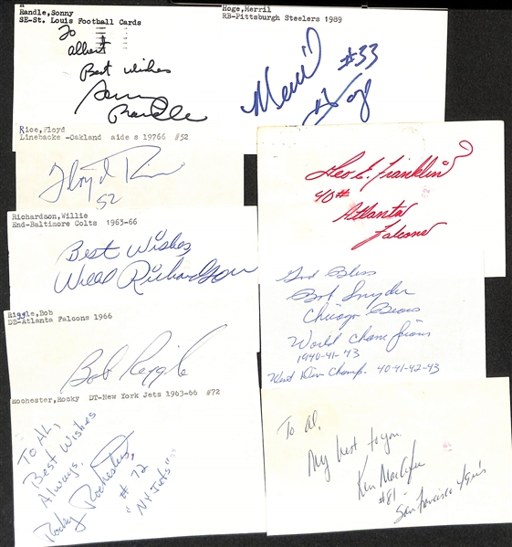 Lot of (150+) Mostly Football-Related Signed Index Cards w. Don Meredith, Larry Wilson, Tony Dungy, Art Buss, Adam Vinatieri, Eddie Robinson, + (JSA Auction Letter)