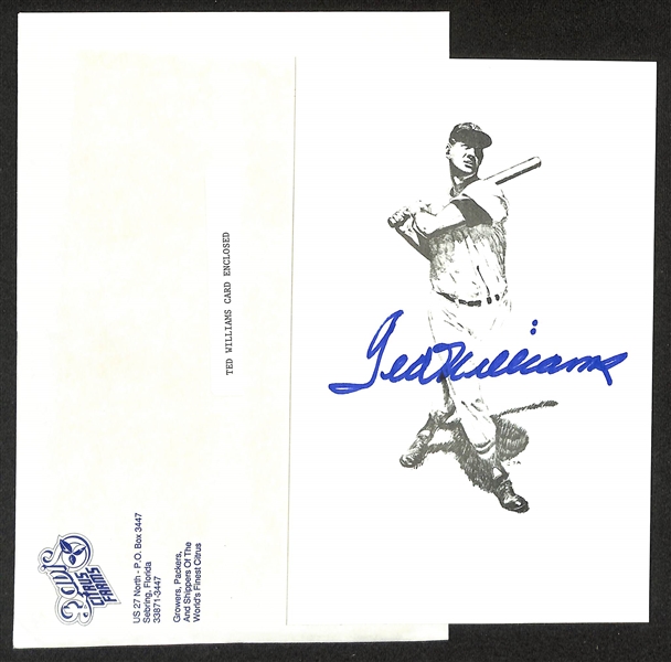 Ted Williams Signed 3.5x 5.5 Postcard (JSA Auction Letter)