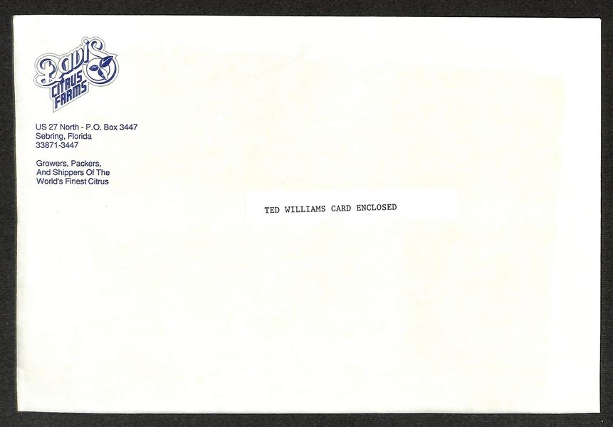 Ted Williams Signed 3.5x 5.5 Postcard (JSA Auction Letter)