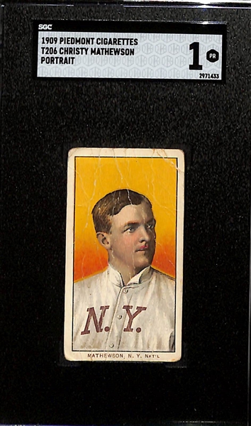 1909 Christy Mathewson T206 Piedmont Cigarettes 150 Subjects (Portrait) Factory 25 Tobacco Card Graded SGC 1