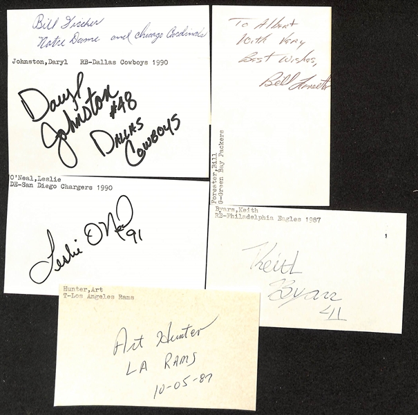 Lot of (175+) Mostly Football-Related Signed Index Cards w. Norm Snead, Dick LeBeau, John Johnson, Ken MacAfee, Andy Nelson, Al Wistert, George Savitsky, Frank Mestnik, + (JSA Auction Letter)