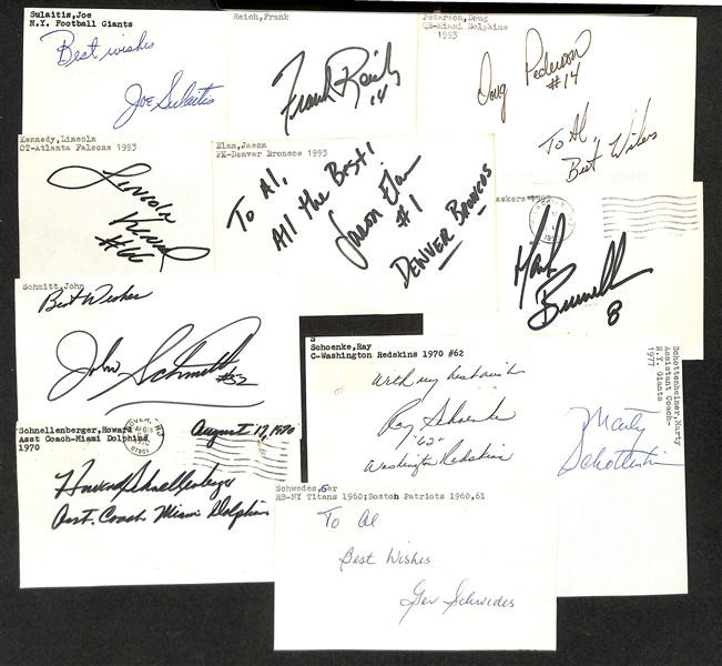 Lot of (100+) Mostly Football-Related Signed Index Cards w. Gale Sayers, Lynn Swann, John Sandusky, John Mackey, Bill Swiacki, Veryl Switzer, LeeRoy Selmon, + (JSA Auction Letter)