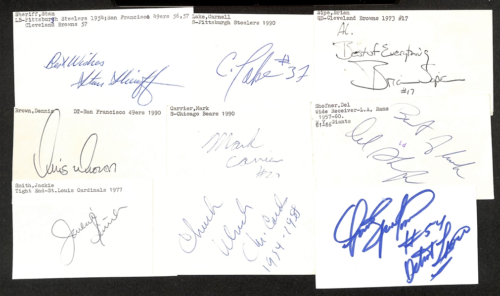 Lot of (200+) Mostly Football-Related Signed Index Cards w. William Spears, Don Shula, Norm Snead, John Randle, Tony Siragusa, Ace Parker, + (JSA Auction Letter) 