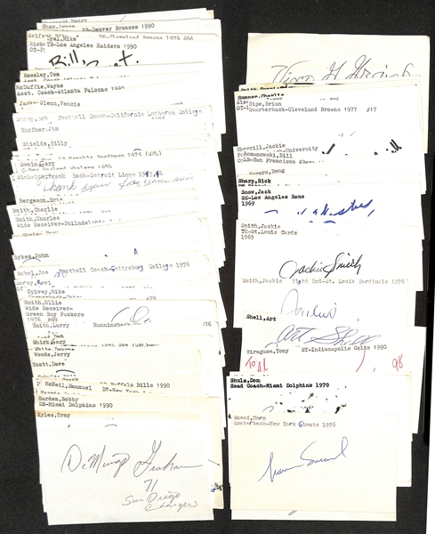 175+ Mostly Football-Related Signed Index Cards w. Norm Snead, John Randle, Don Shula, Charlie Weis, Tony Siragusa, Art Shell, + (JSA Auction Letter) 