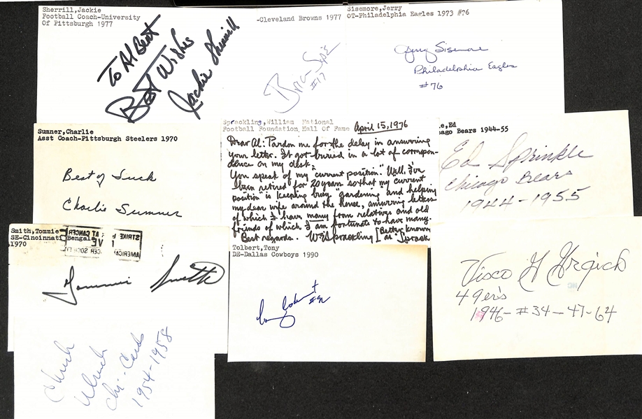 175+ Mostly Football-Related Signed Index Cards w. Norm Snead, John Randle, Don Shula, Charlie Weis, Tony Siragusa, Art Shell, + (JSA Auction Letter) 