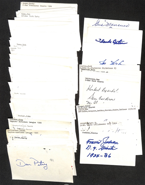 Lot of (250+) Mostly Baseball-Related Signed Index Cards w. Travis Jackson, Luke Sewell, Dwight Stone, Bus Mills, Wally Berger, + (JSA Auction Letter)