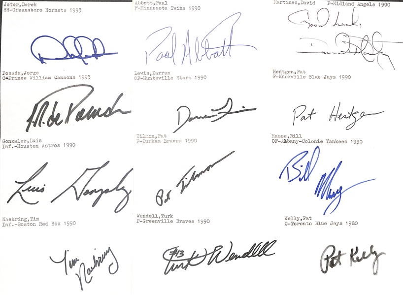 Lot of (375+) Mostly Baseball-Related Signed Index Cards (Majority Minor League) w. Derek Jeter (HOF), Jorge Posada, Luis Gonzalez, Tim Naehring, Paul Abbott, Darren Lewis, Pat Tilmon, Turk...