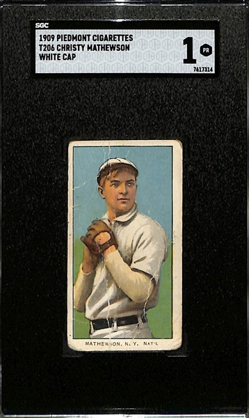 1909 Christy Mathewson T206 Piedmont Cigarettes 150 Subjects (White Cap) Factory 25 Tobacco Card Graded SGC 1