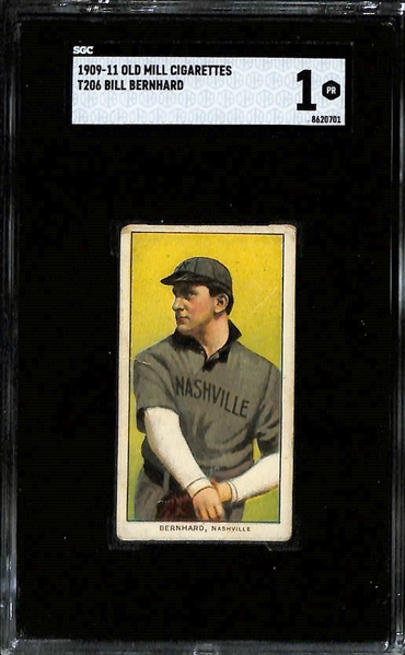 (5) 1909-11 T206 Southern Leagues Old Mill Cigarettes Tobacco Cards (Each Graded SGC 1) - Bill Bernhard, Sid Smith, Ike Rokenfeld, J. Ross Helm, & Ed Greminger 