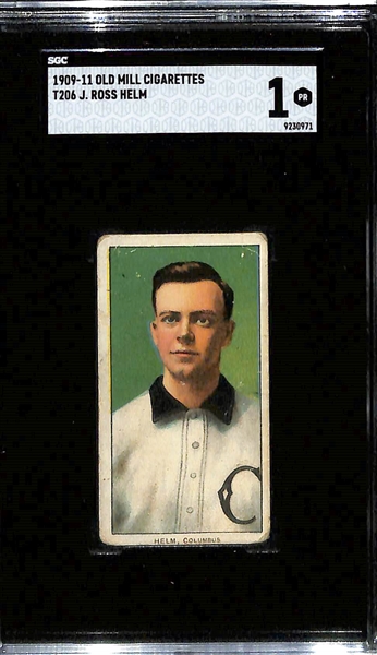 (5) 1909-11 T206 Southern Leagues Old Mill Cigarettes Tobacco Cards (Each Graded SGC 1) - Bill Bernhard, Sid Smith, Ike Rokenfeld, J. Ross Helm, & Ed Greminger 