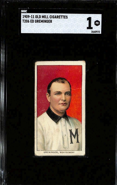 (5) 1909-11 T206 Southern Leagues Old Mill Cigarettes Tobacco Cards (Each Graded SGC 1) - Bill Bernhard, Sid Smith, Ike Rokenfeld, J. Ross Helm, & Ed Greminger 