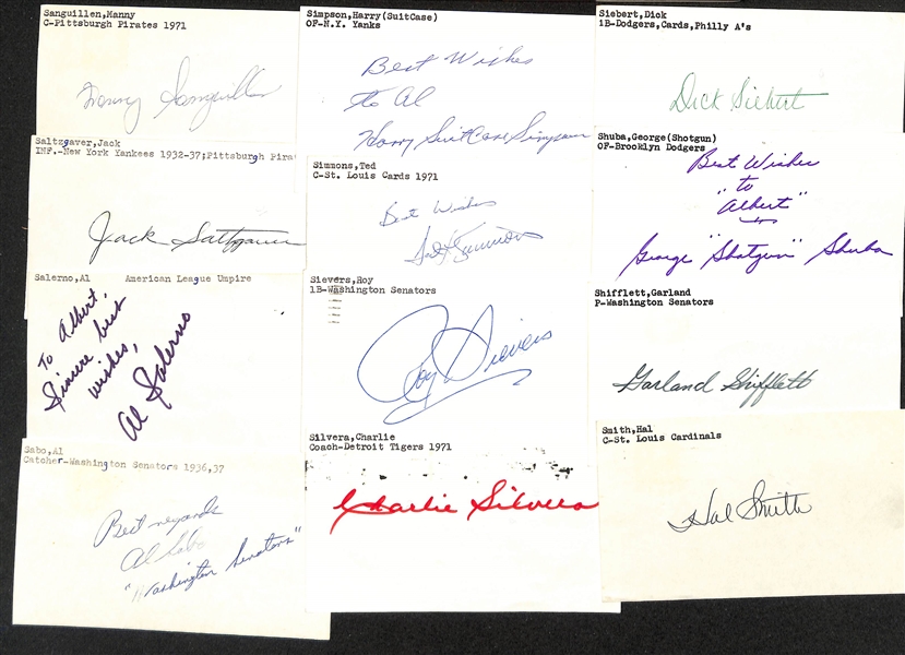 (125+) Mostly Baseball-Related Signed Index Cards w. Duke Snider, George Anderson, Red Schoendienst, Rip Sewell, Joe Sewell, Les Mueller, Art Shamsky, Bobby Shantz, + (JSA Auction Letter)